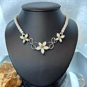 Carolyn Pollack Sterling Freshwater Pearl and Floral Necklace 16"-18" For Women